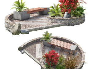 Spiral landscape bench with flower planter 3D Model