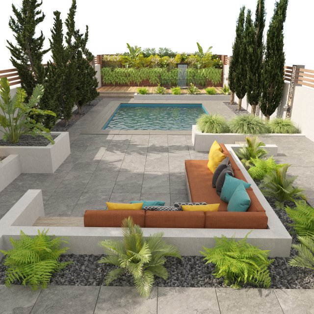 Modern backyard with pool 3D Модель .c4d .max .obj .3ds .fbx .stl .blend 