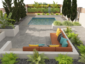 Modern backyard with pool  3D Model