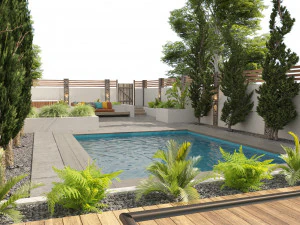 Modern backyard with pool 3D Model