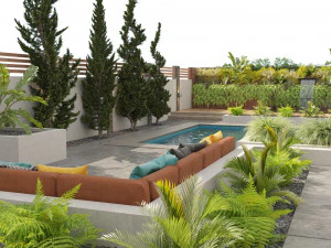 Modern backyard with pool 3D Model
