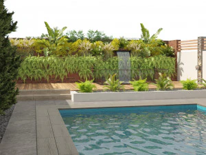 Modern backyard with pool 3D Model