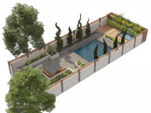 Modern backyard with pool 3D Модель