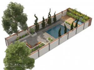 Modern backyard with pool 3D Model