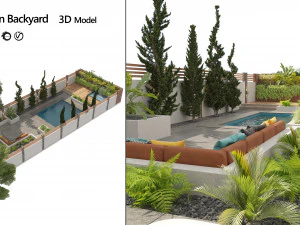 Modern backyard with pool 3D Model