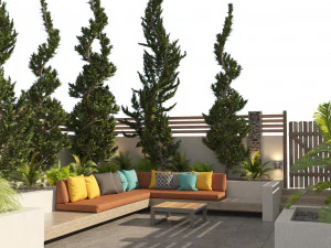 Garden bench with greenery 3D Model