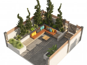 Garden bench with greenery Modèle 3D