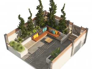 Garden bench with greenery 3D Model