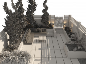 Garden bench with greenery Modèle 3D