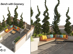 Garden bench with greenery Modèle 3D