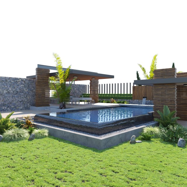Private Park Environment with pool 3D Модель .c4d .max .obj .3ds .fbx .stl .blend 