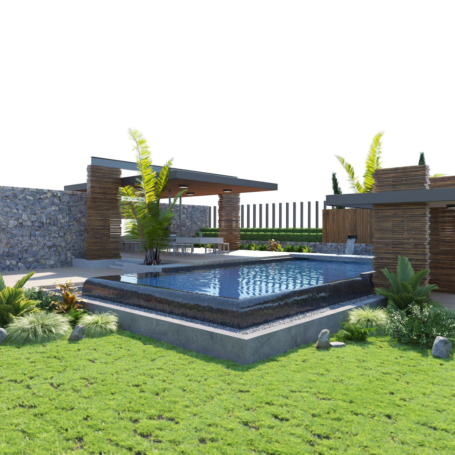Private Park Environment with pool 3D Model .c4d .max .obj .3ds .fbx .stl .blend 