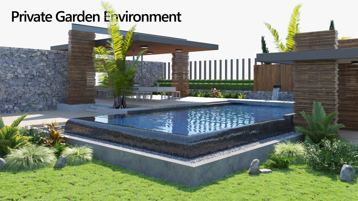 Private garden with pool and pergola 3D Model .c4d .max .obj .3ds .fbx .stl .blend 