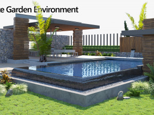 Private garden with pool and pergola 3D Model