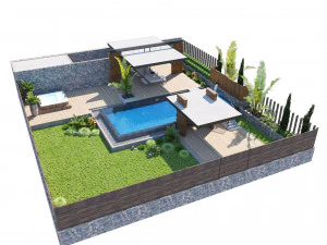 Private garden with pool and pergola 3D Model