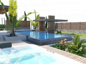 Private garden with pool and pergola 3D Model