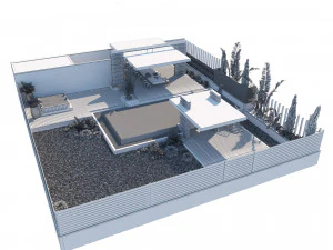 Private garden with pool and pergola 3D Model