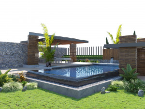 Private garden with pool and pergola 3D Model