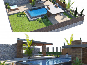 Private garden with pool and pergola 3D Model