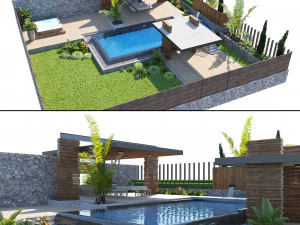 Private garden with pool and pergola 3D Model