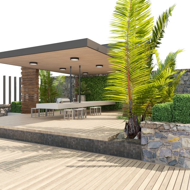 Rooftop Terrace with greenery plants Model 3D .c4d .max .obj .3ds .fbx .stl .blend 