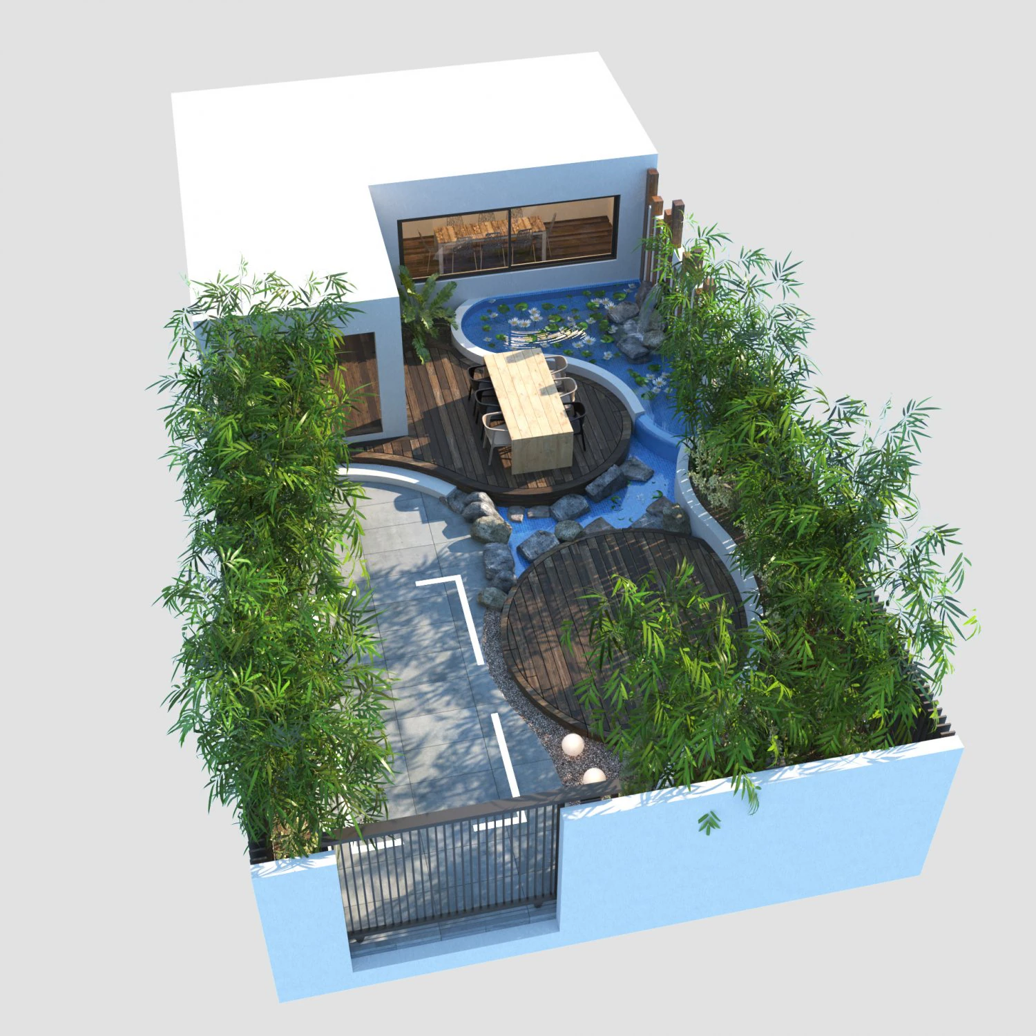 House front garden with pool and parking 3D Model .c4d .max .obj .3ds .fbx .stl .blend 