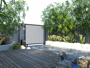 House front garden with pool and parking Model 3D