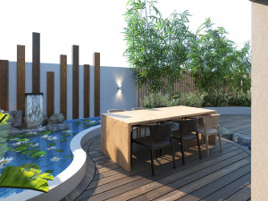 House front garden with pool and parking Model 3D