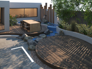 House front garden with pool and parking Model 3D