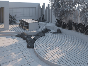 House front garden with pool and parking Model 3D