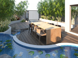 House front garden with pool and parking Model 3D