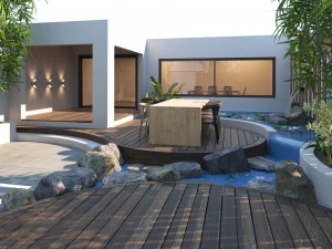 House front garden with pool and parking 3D Model