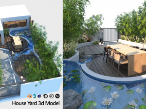House front garden with pool and parking Model 3D