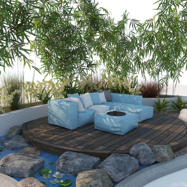 Terrazza da giardino con mobili da esterno Modello 3D .c4d .max .obj .3ds .fbx .stl .blend 