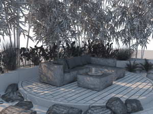Garden deck with outdoor furniture Model 3D
