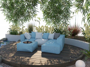 Terrazza da giardino con mobili da esterno Modello 3D