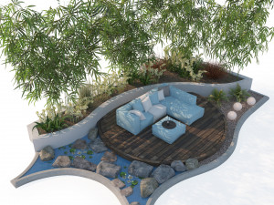 Garden deck with outdoor furniture Model 3D