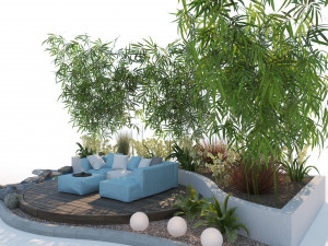 Garden deck with outdoor furniture Model 3D