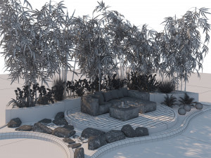 Garden deck with outdoor furniture Model 3D