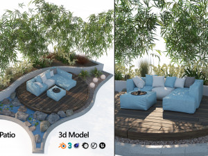 Garden deck with outdoor furniture Model 3D