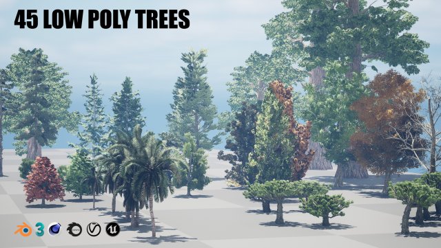 45 low poly trees collection pack 3D Model .c4d .max .obj .3ds .fbx .stl .blend 