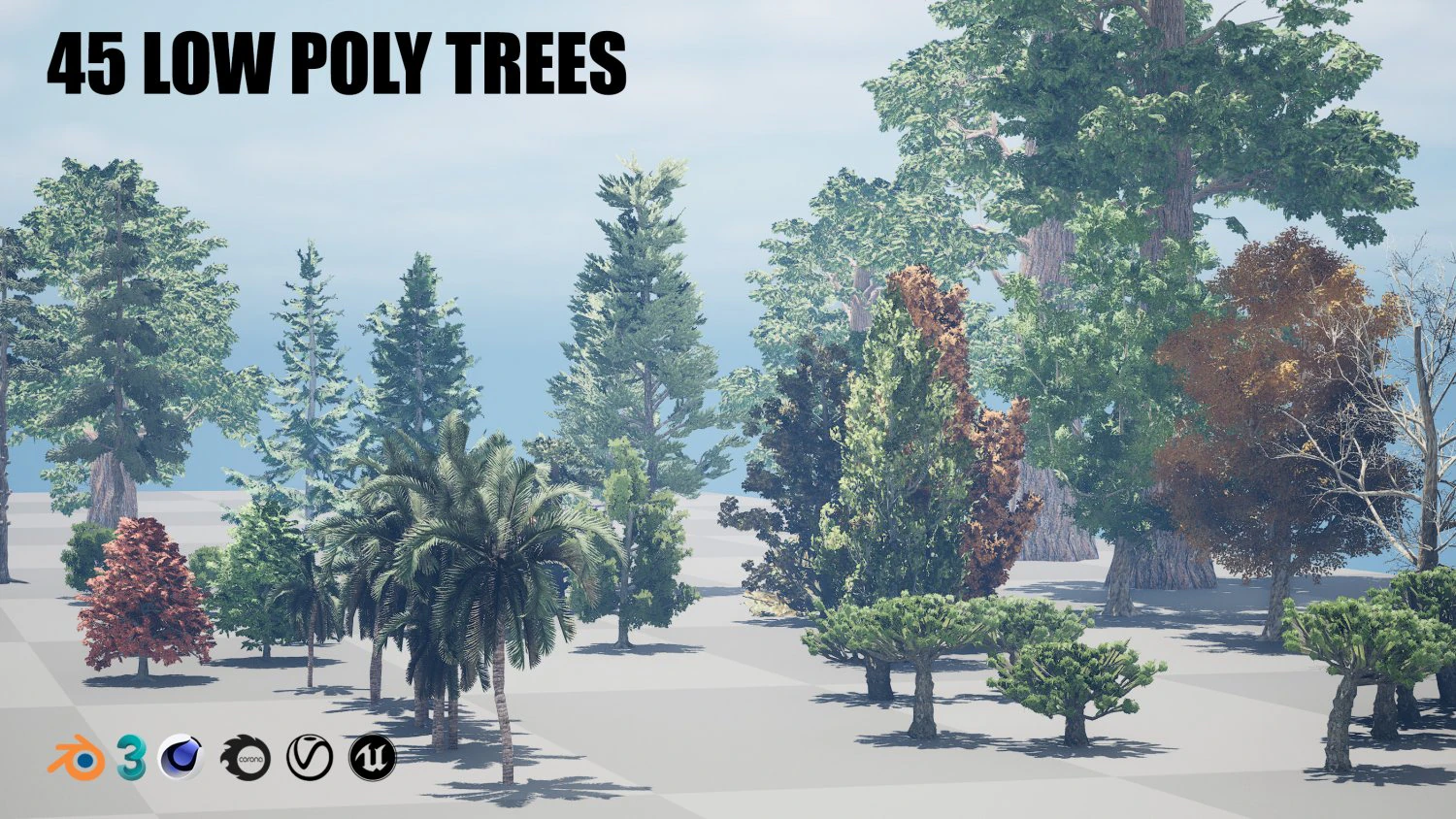 45 low poly trees collection pack 3D Model .c4d .max .obj .3ds .fbx .stl .blend