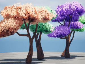 D&uuml;ş&uuml;k poli stilize ağa&ccedil;lar 3D Model