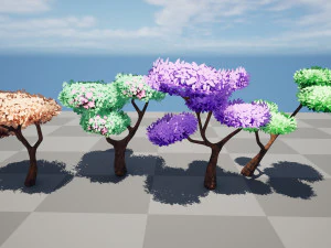 D&uuml;ş&uuml;k poli stilize ağa&ccedil;lar 3D Model