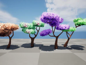 D&uuml;ş&uuml;k poli stilize ağa&ccedil;lar 3D Model