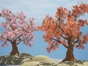 Flowering cherry trees 3D Model