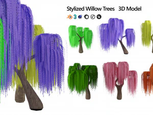 Anime Pohon Willow dengan 6 Warna Model 3D