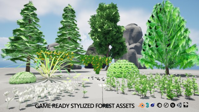 17 Stylized Game Ready Forest Assets 3D 模型 .c4d .max .obj .3ds .fbx .stl .blend 