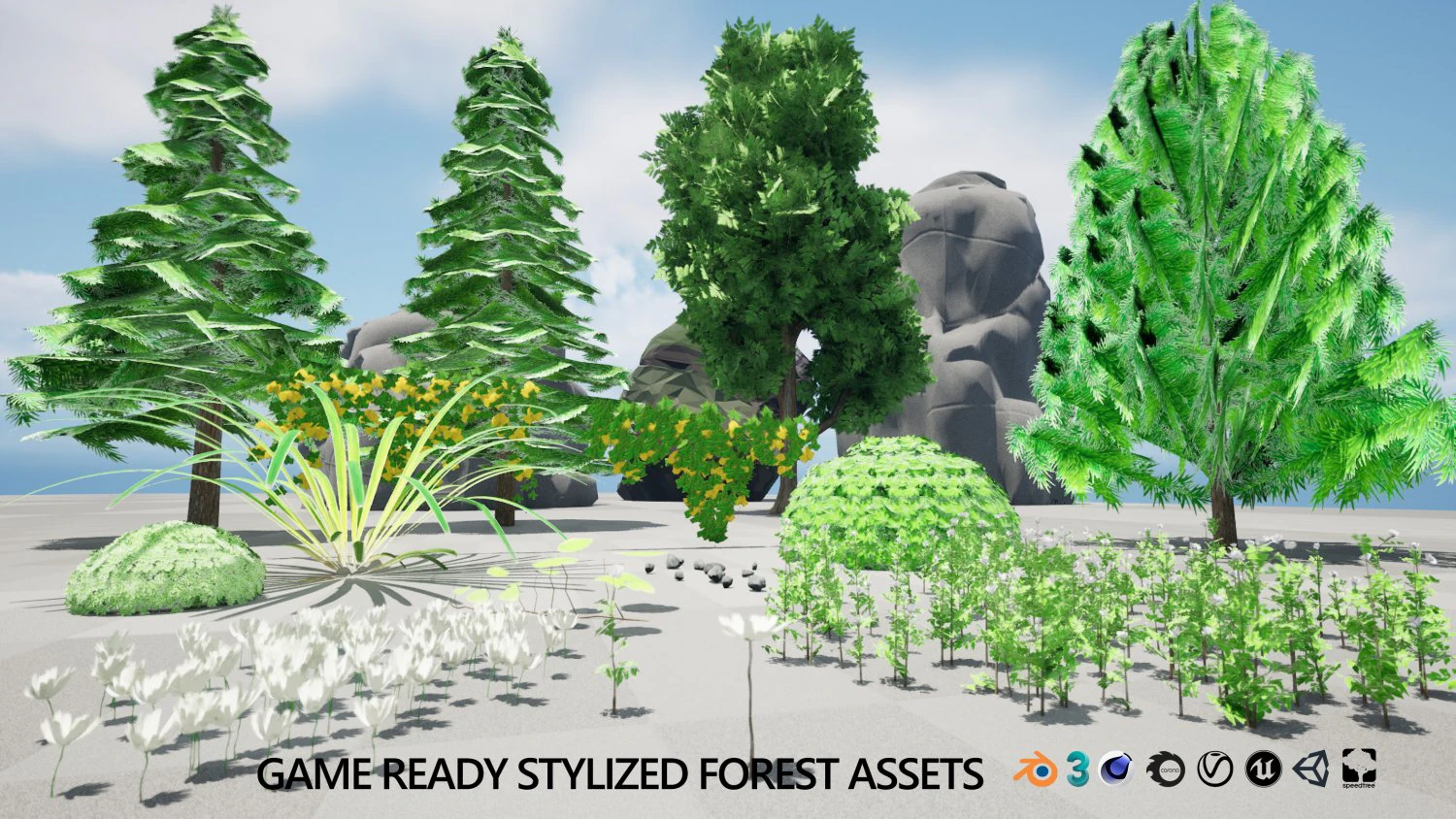 17 Stylized Game Ready Forest Assets 3D Model .c4d .max .obj .3ds .fbx .stl .blend 