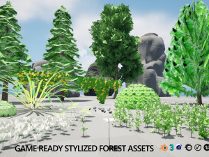 17 Stylized Game Ready Forest Assets 3D Model